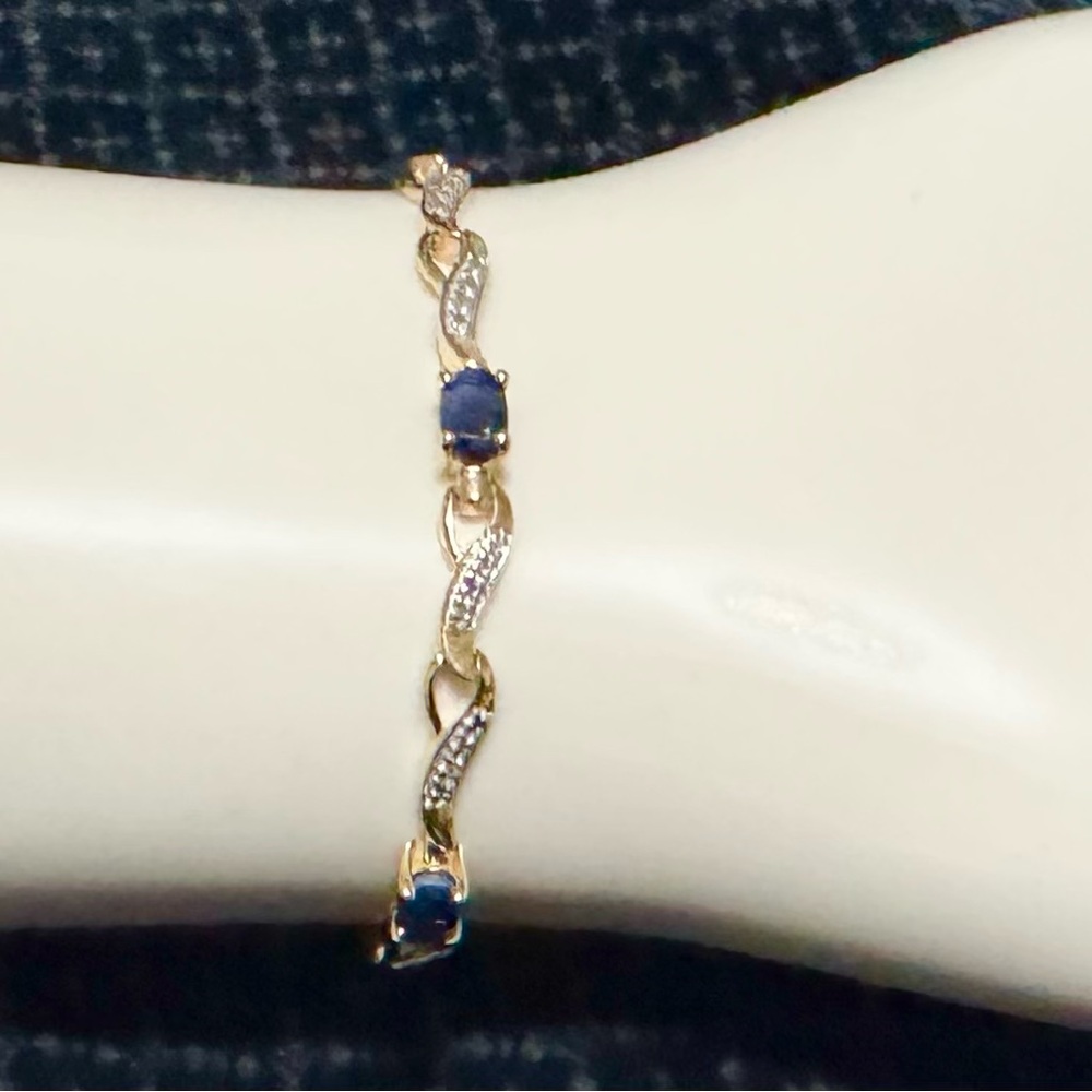 18K Over Sterling Sapphire & Diamond Accent Bracelet, IOB